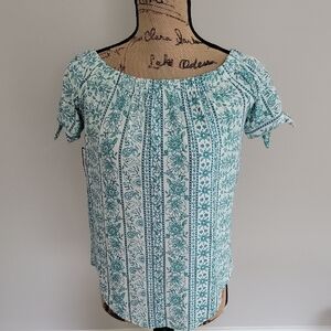 Planet Gold Teal Floral Blouse